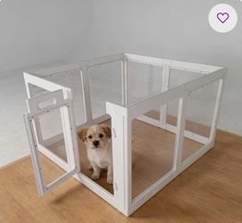 White Acrylic + Plastic Indoor Dog Playpen with Door