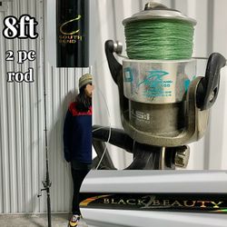 Black Beauty 8' Fishing Pole with Shakespeare Mako Spinner