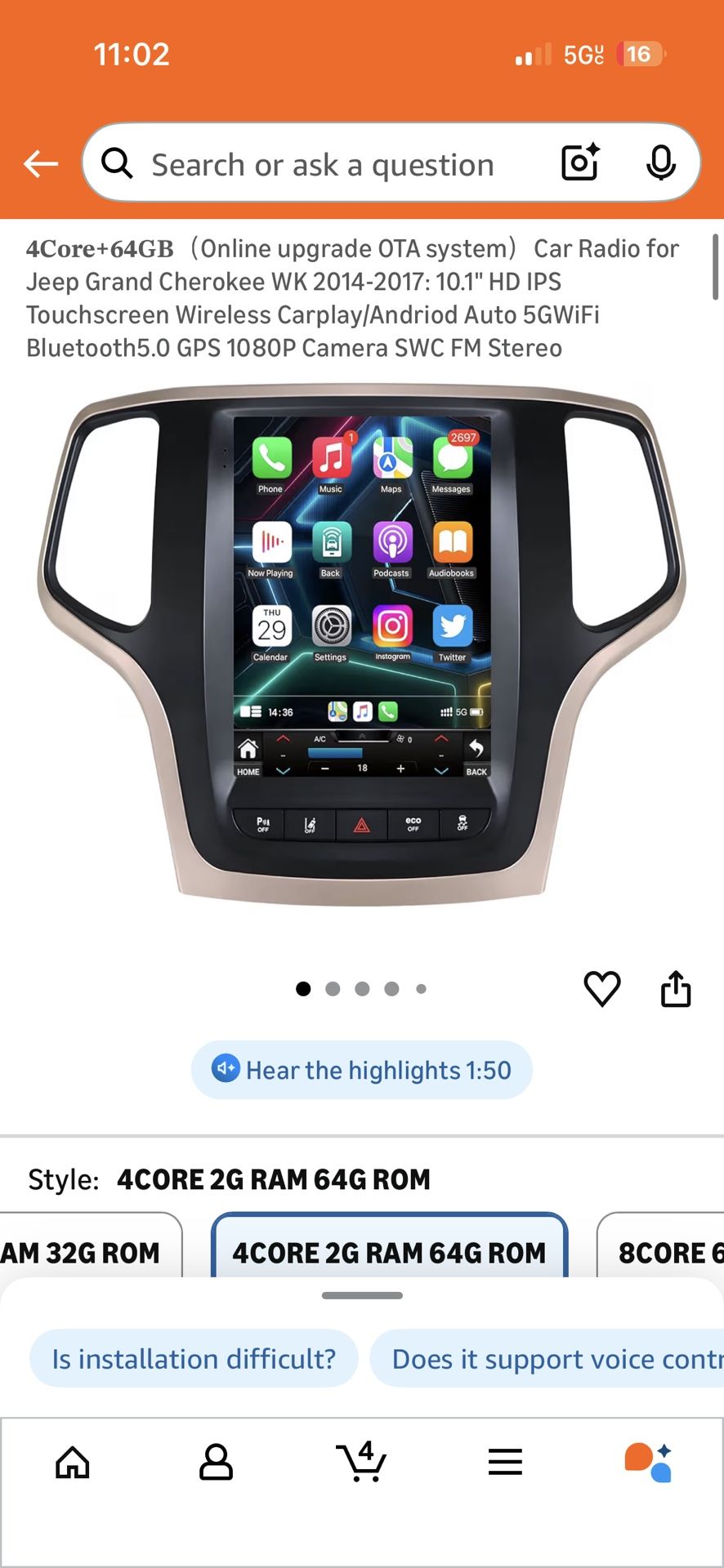 Android Radio For 2014-2017 Jeep Grand Cherokee