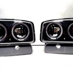 FOR SIERRA 1(contact info removed) HALO PROJECTOR BLACK AMBER HEAD+BUMPER LIGHT HEADLIGHTS
