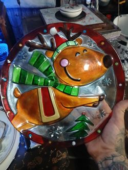 Christmas Reindeer Holiday Glass Decorative Fused Plate