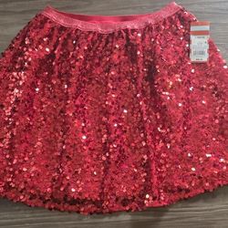 *Brand New* Girls Cat & Jack Red Sequinced Skirt Sz Large LG L 10 / 12