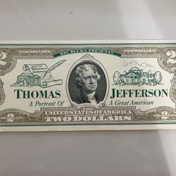 Vintage 90s Thomas Jefferson Novelty Two Dollar Bill booklet 