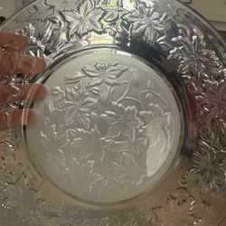 Vintage Princess House Fantasia Poinsettia 10” Clear Glass With Frosted Center Dinner Plate Set