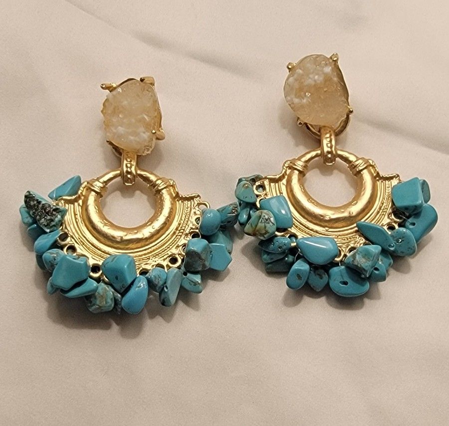 Beautiful Turquoise/Gold Plated Earrings 