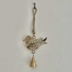 Boho Brass/Gold Hanging Bird with Bell Decor Wind Chime with Twine
