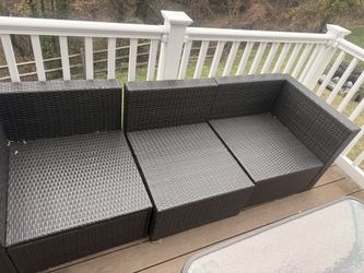 Patio Furniture- Brown With a Small Table With Glass and Ottoman 