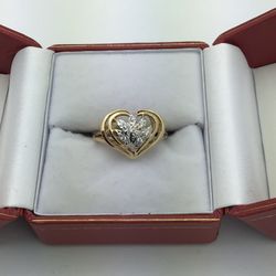 14K Yellow and White Gold Diamond Heart Ring 4 Grams 💵  💳  💵  Cash and Card Accepted