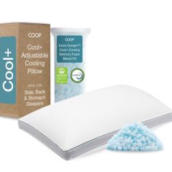 Coop Home Goods Cool+ Adjustable Pillow, Queen Size Plus Shaped Memory Foam Pillows with Cooling Gel