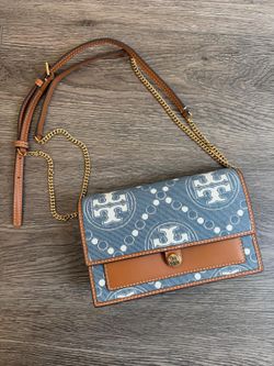 Tory Burch denim chain wallet