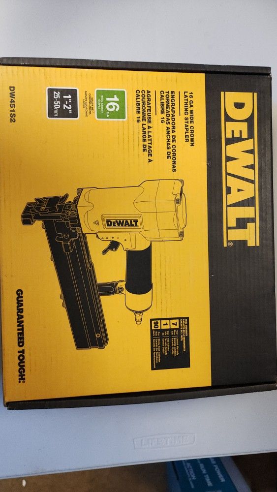 DEWALT Corded Pneumatic 16-Gauge 1 in. Crown Lathing Stapler
Brand New