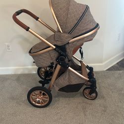  Baby Stroller, Foldable Aluminum Alloy Stroller with Reversible, Travel Stroller for Newborn Infant, 