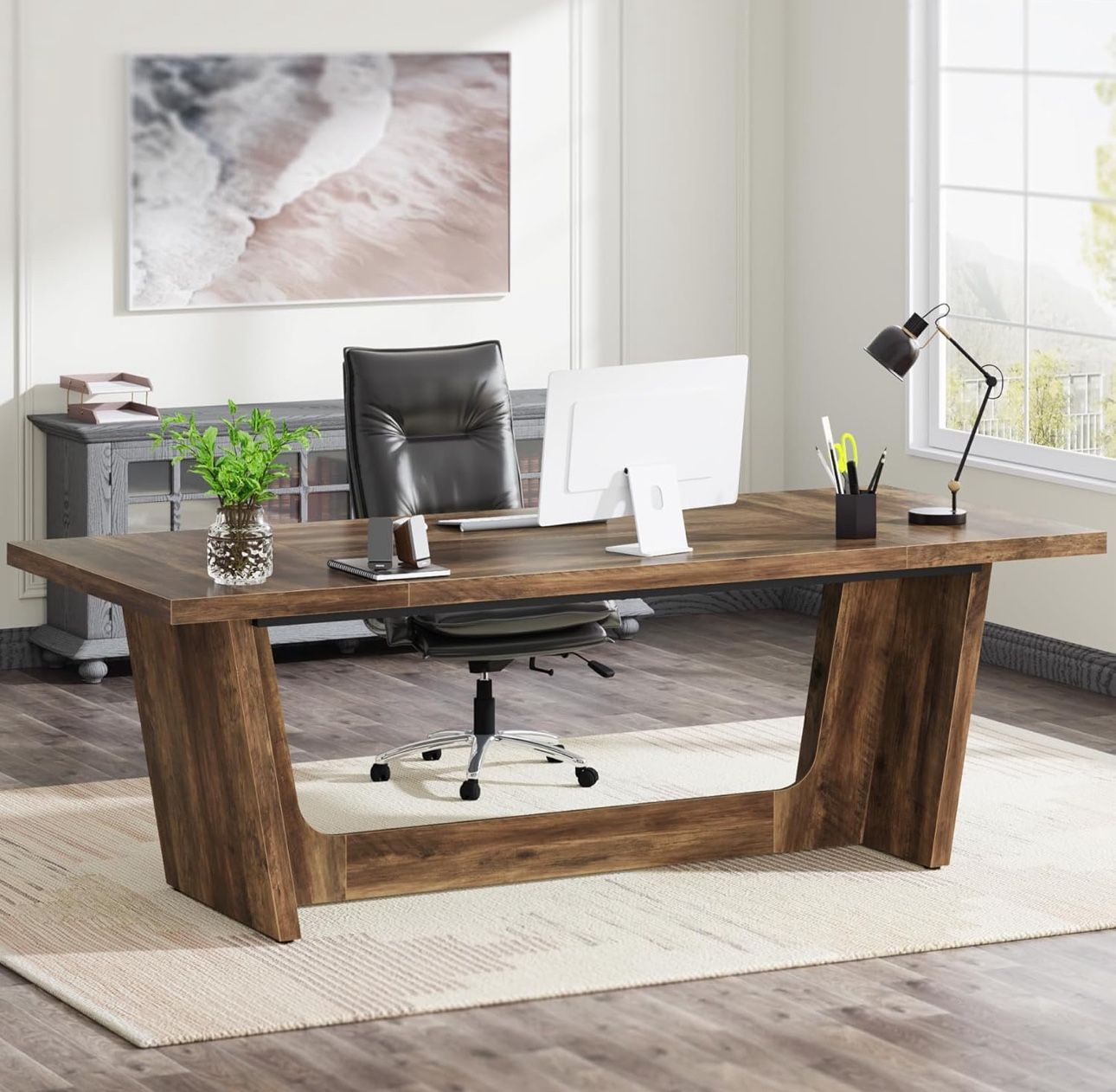 70-Inch Executive Computer Desk/ Desk with Solid Wooden Pedestal
