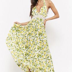 AMALE Lemon Print Woven Maxi Dress, S