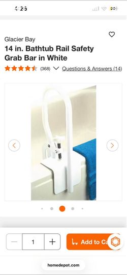 New Glacier Bay bathtub rail. White, 14 inch safety rail