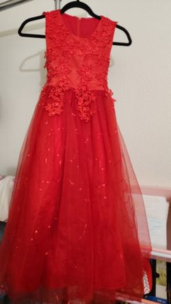 Like New One Time Used Red Long Dress For Girls-7yrs