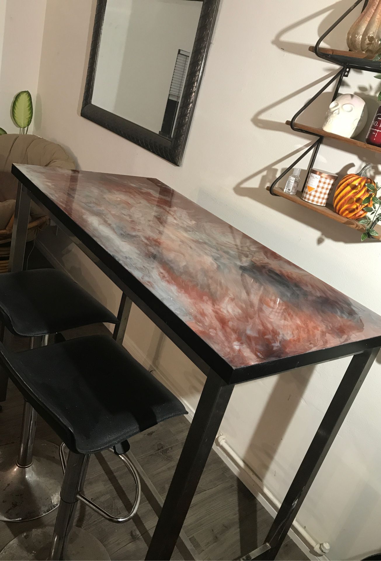 Custom made breakfast table with stools