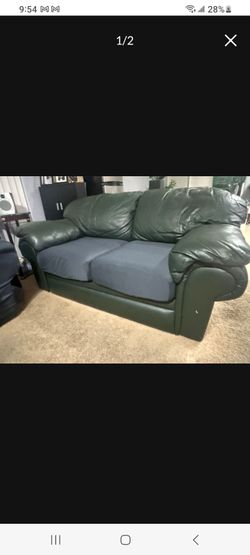 2 PIECE Green Leather Loveseat Sofa AND Couch