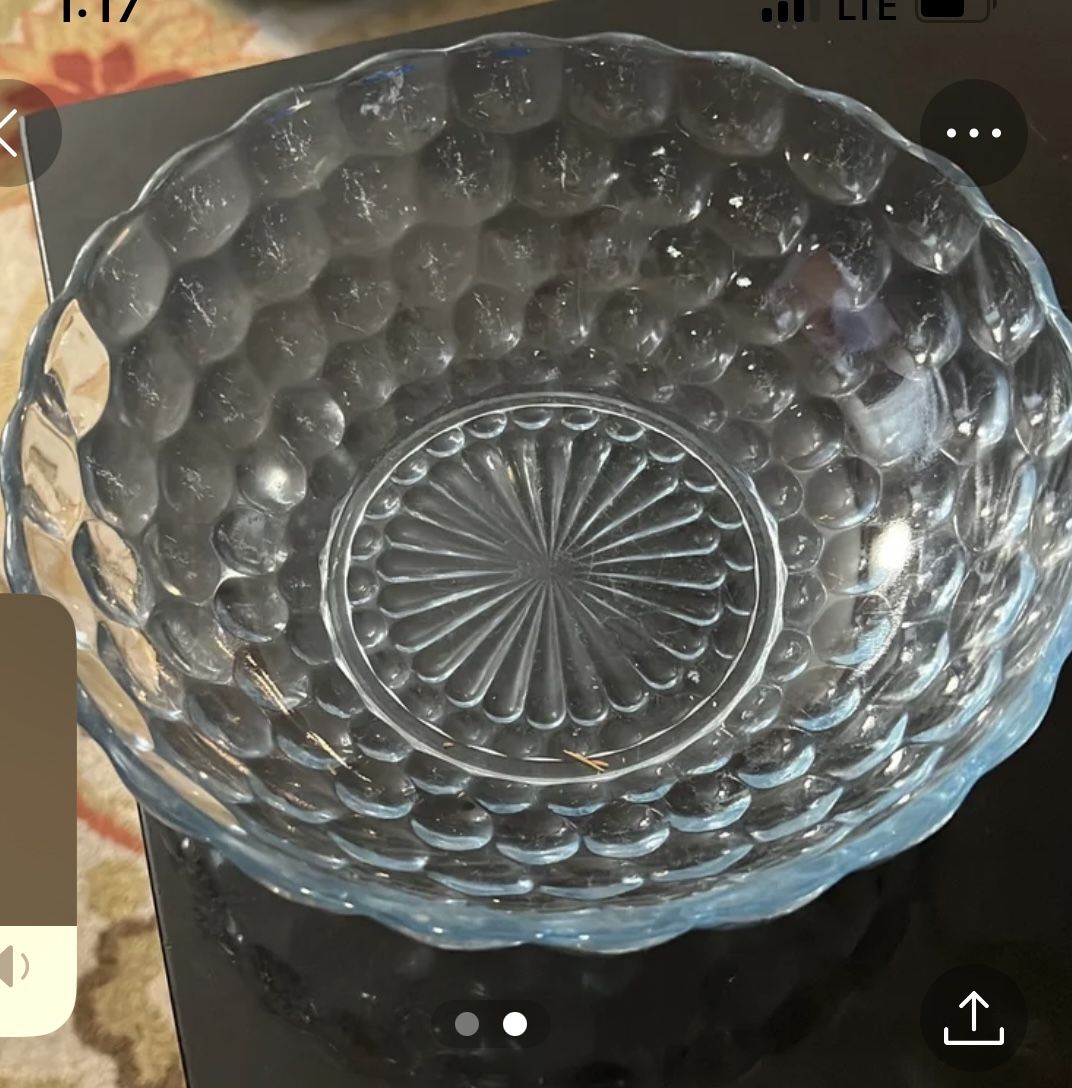 Anchor Hocking Vintage Blue Bubble Glass Salad Bowl 