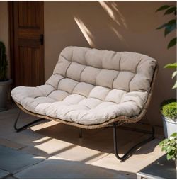Outdoor Loveseat, 2 Seater Outdoor Couch with Soft Cushion, All-Weather Boho Rattan Patio Furniture for Balcony, Poolside, Backyard, Porch (Beige)