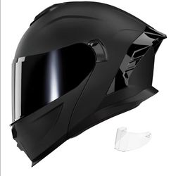 Motorcycle Dual Visor Flip up Modular Full Face Helmet JR-815,DOT Approved Motorbike Helmet with 2 Visors for Adults Men Women(S,Matte Black-B)