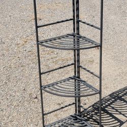 44" Tall Black Metal 4-Tier Corner Shelf Stand for Garden or Indoor Storage

