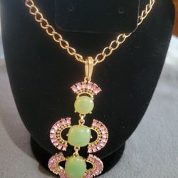 Pink And Green Lucite Necklace 