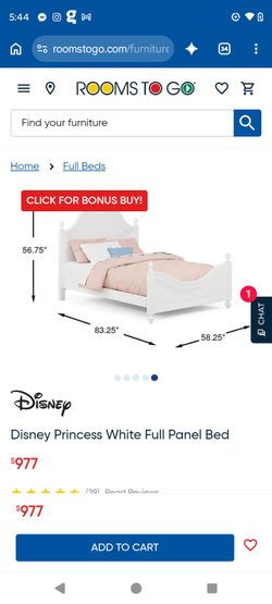 Disney Princess White Full Panel Bed