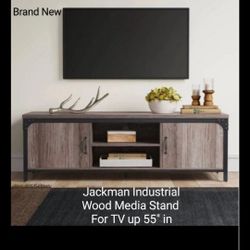 Brand New Jackman Industrial Wood Media  Stand For Tv Up  55" On 
