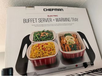 Chefman Electric Buffet Server + Warming Tray Adjustable temp & 3 Chafing Dishes, 14" x 14"
