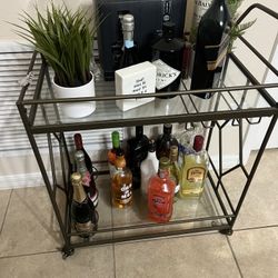 Bar Cart, Home Bar Serving Cart, Wine Cart with 2 Mirrored Shelves, Wine Holders, Glass Holders, for Kitchen, Dining Room