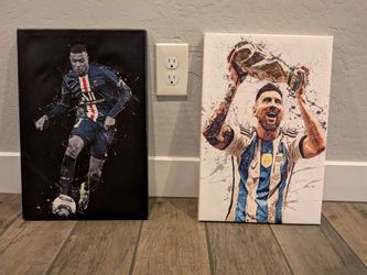 Mbappe & Messi Soccer Canvas Wall Art Set
