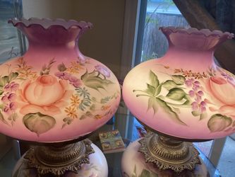 Vintage Set Of 2 Hurricane Lamp Roses Design With 3 Way Electric Lighting  for Sale in Tampa, FL - OfferUp