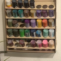Custom Made Wood Wall Mount Paint Organizer 