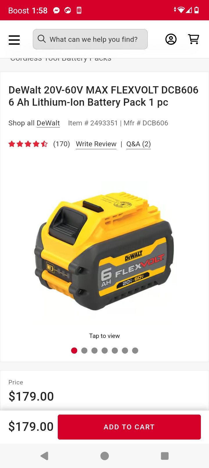 DeWalt 20V-60V MAX FLEXVOLT DCB606 6 Ah Lithium-Ion