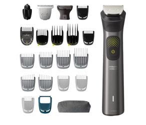 Versatile Philips Norelco Multigroom all-in-one trimmer is a 20-piece set. It includes multiple attachments for precise facial, body, and head groomin