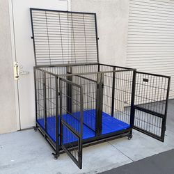 (NEW) $280 Large 49” Heavy-Duty Folding Dog Crate 49x38x43” Double-Door Cage Kennel w/ Divider 