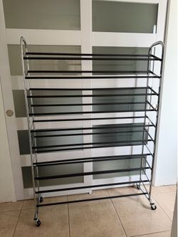 NEW 60-Pair Rolling Shoe Rack – Commercial Grade, Adjustable Height