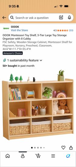 **new*** OOOK Montessori Toy Shelf, 3-Tier Large Toy Storage Organizer with 8 Cubby