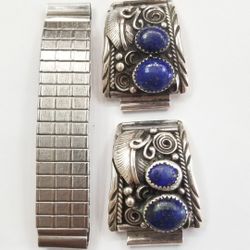 Sterling Silver And Lapis Watch Band Ends 