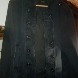 Like New Black Wide Lapel Double-breasted Button Lines Large To Extra Large Leather Jacket