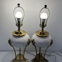 Vintage Frederick Cooper MCM Porcelain/Brass Hollywood Regency Lamps (Pair)