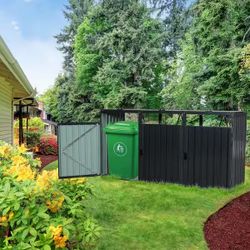 94 in. W x 31.2 in. D x 48 in. H Garbage Bin Shed Stores 3 Trash Can Storage Metal Outdoor Bin Shed for Garbage Storage