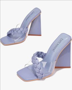 Cape Robbin Castellar Braided Odd-Shaped Block Heel, Blue, Size 10