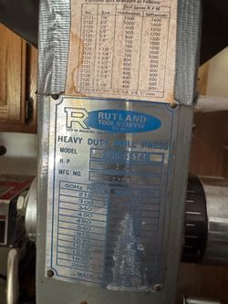 Heavy Duty Rutland Drill Press – ½ HP – Excellent Condition