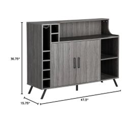 47.5" W Liquor Bar Cabinet Modern Buffet Table w/ Wine Rack and Glass Holder in - Distressed Grey