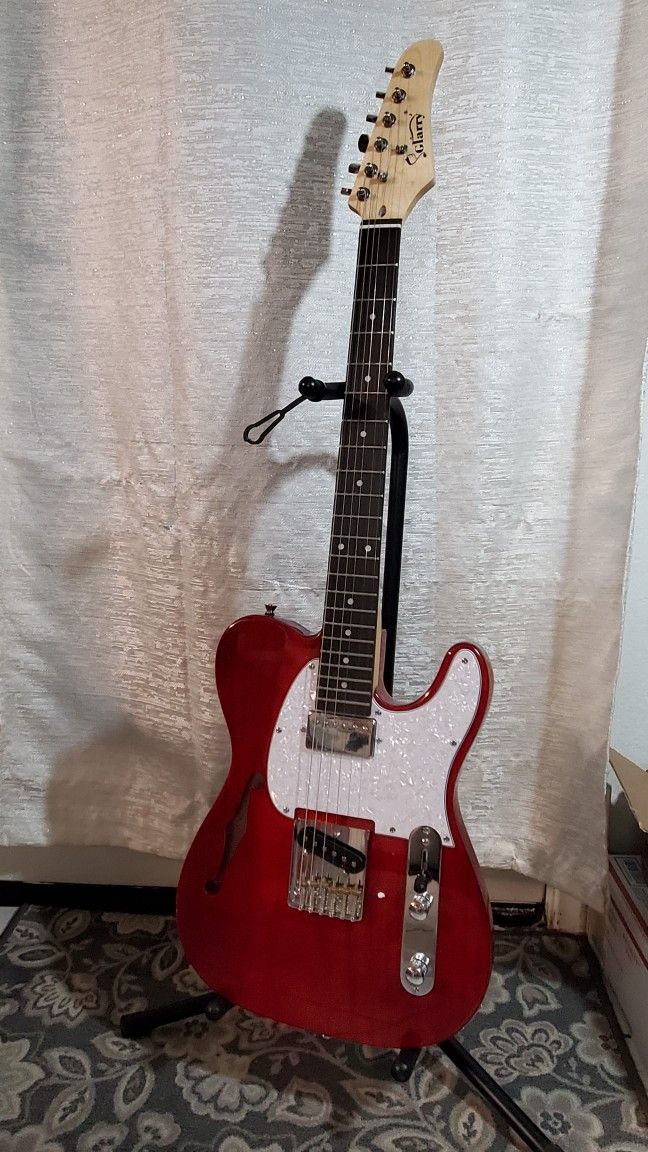 GLARRY 39" GTL Semi-Hollow Electric Guitar for Music Lover, HS Pickups Rosewood Fingerboard with gigbag (Transparent Wine Red)