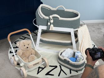 Hand Crocheted Hooded Baby Moses Basket Set