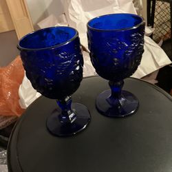 Deep Blue Depression Glass Vintage Two Piece 