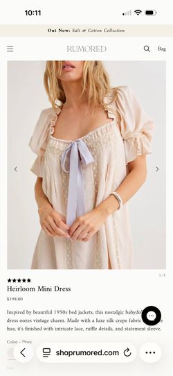 RUMORED Heirloom babydoll mini dress, $198 Medium, NEW WITH TAGS